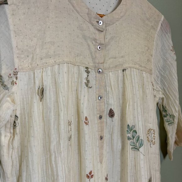 Buna Handmade Midi Dress Cream Cotton Silk Floral Buttons Med Cottagecore Fairy - Picture 4 of 16